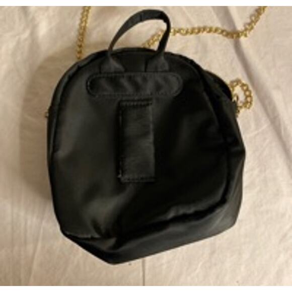 Y2K Streetwear Quilted Mini Backpack Crossbody Bag Black Gold Chain Strap Purse - Picture 5 of 5